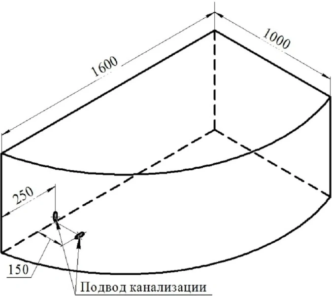 Акриловая ванна Радомир Модерна 2-78-0-1-1-214/ 2-78-0-2-1-214, 160 x 100 см, L/R, фронтальный экран, каркас в комплекте, белая (детальная фотография), асимметричные