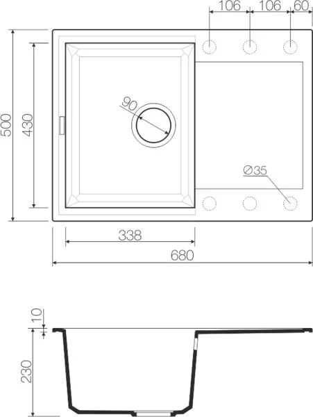 Мойка для кухни Omoikiri Sakaime 4993 68 см с крылом (детальная фотография), из искусственного гранита