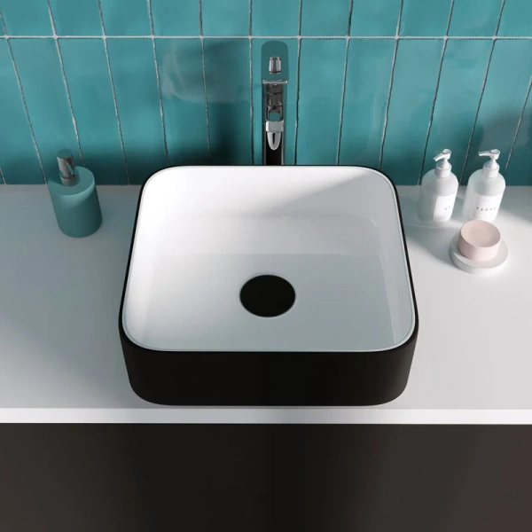 Раковина Grossman 38,5 см белая/черная GR-4042BW (детальная фотография), накладные (на столешницу), пристенные