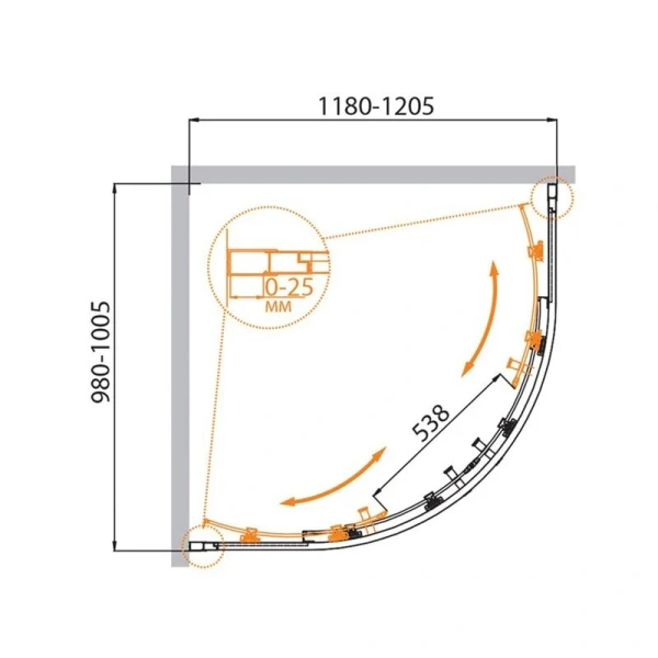 Душевой уголок Cezares Molveno 120х100 см стекло прозрачное MOLVENO-RH-2-120/100-C-Cr-IV (детальная фотография), асимметричные