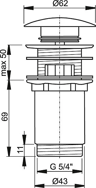 Донный клапан Alcaplast A392 цельнометаллический (детальная фотография), в наличии