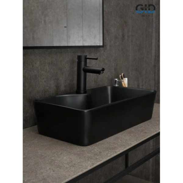 Раковина GID Geometrico Bm9092 55 см черная 53353 (детальная фотография), в форме чаши, прямоугольной формы