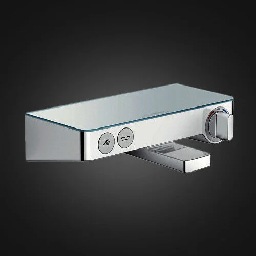Смеситель для ванны Hansgrohe Ecostat Select Push с полкой из стекла (детальная фотография), современные, hi-tech, с элементами стекла