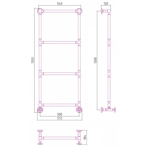 Полотенцесушитель водяной Сунержа Ренессанс 50х126 см темный титан муар 15-0280-1250 (детальная фотография), классические, ретро