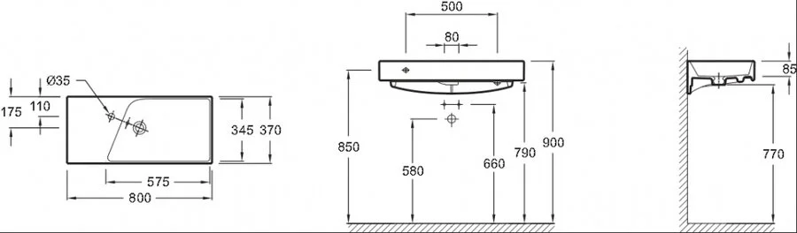 Раковина Jacob Delafon Rythmik 80 см белая EXP112-Z-00 (детальная фотография), современные, hi-tech