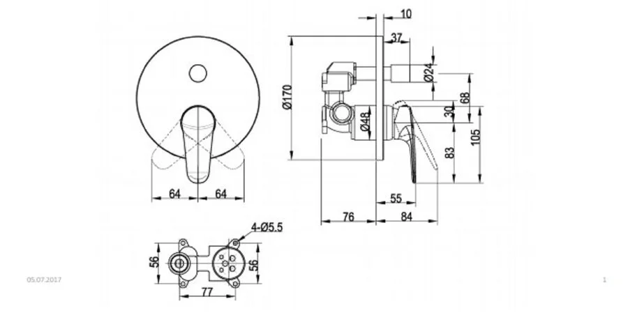 Смеситель для душа Villeroy & Boch Architectura настенный TVS10335300061 (детальная фотография), для душа
