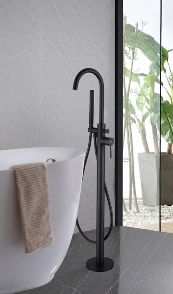 Смеситель для ванны Abber Wasser Kreis черный матовый AF8115B (детальная фотография), современные, hi-tech