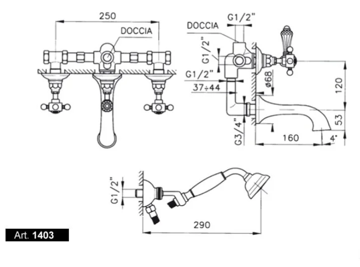 Смеситель для ванны, ручка 18 D.Anglaises, Nicolazzi D.Anglaises 1403 (детальная фотография), для ванны