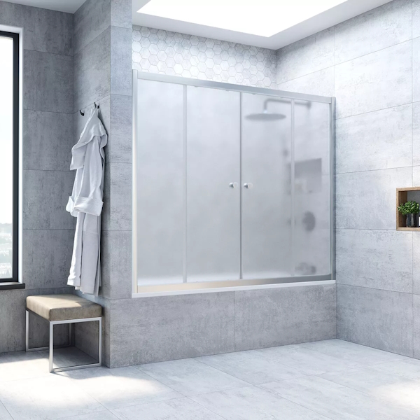 Душевая шторка на ванную профиль матовый хром стекло сатин Vegas-glass Z2V NOVO 170 07 10 (детальная фотография), 170 см