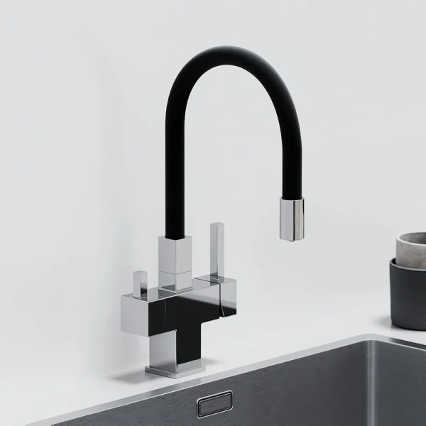 Смеситель для кухни Sancos Arno хром SC4005CH (детальная фотография), с поворотным изливом, с коротким изливом, с гибким изливом
