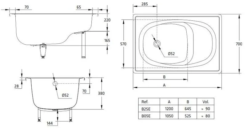 Ванна стальная BLB Europa Mini 105x70 см сидячая B05E22001 (детальная фотография), стальные