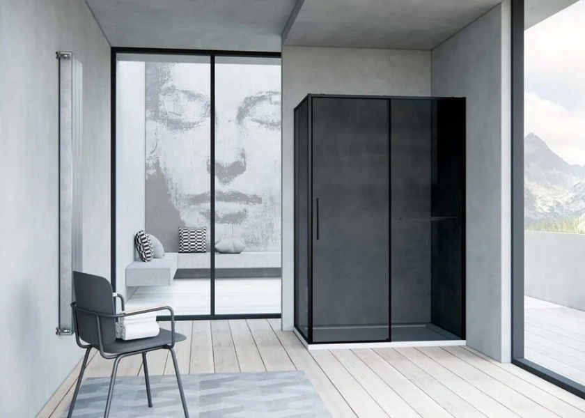 Душевой уголок Vincea Slim Soft 120х90 см профиль черный, стекло тонированное VSR-1SS9012CGB (детальная фотография), современные, hi-tech