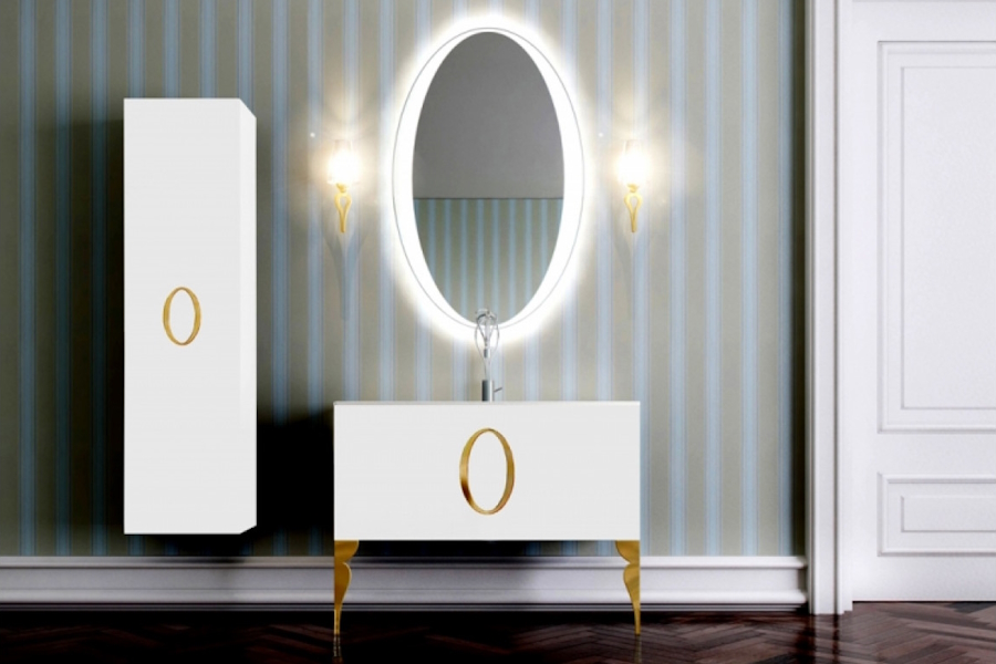 Тумба без раковины с 2 ножками, белая 100см. La Beaute KANTAL Фурнитура ЗОЛОТО B100K1OR (детальная фотография), по запросу