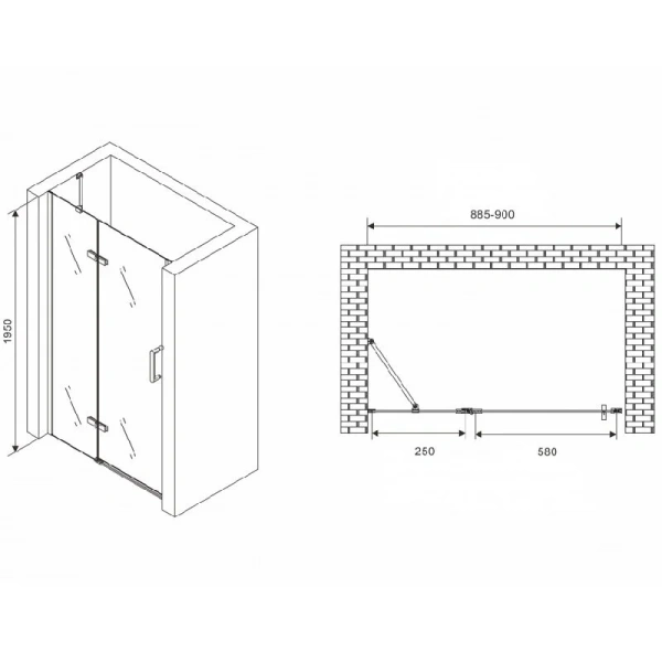 Душевая дверь в нишу Abber Zart 90 см профиль хром AG08090 (детальная фотография), современные, hi-tech