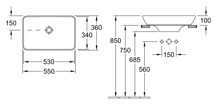 Раковина Villeroy & Boch Venticello 55 см белый альпийский 41135501 (детальная фотография), современные, hi-tech