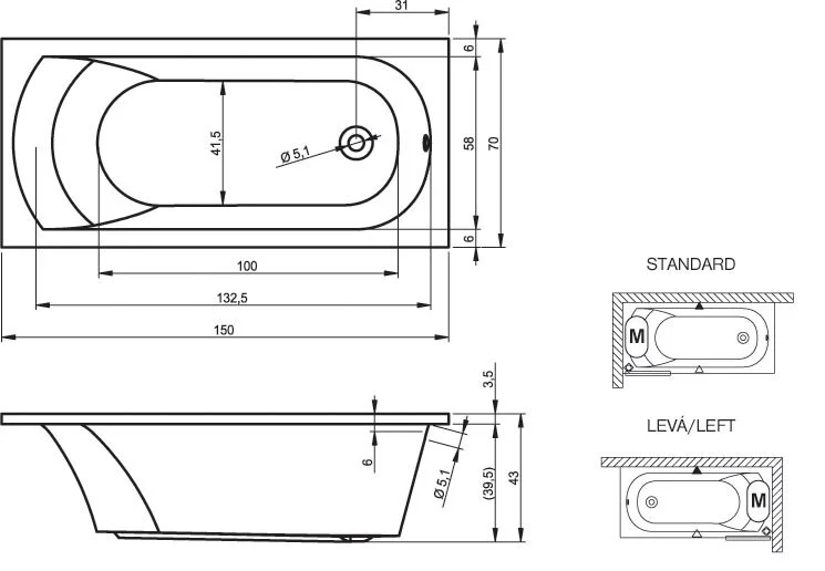 Ванна гидромассажная Riho Miami 150 x 70 см, FLOW BB5800500000000_FLOW (детальная фотография), современныe, hi-tech