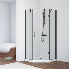 Душевой уголок профиль черный глянцевый стекло прозрачное Vegas-glass