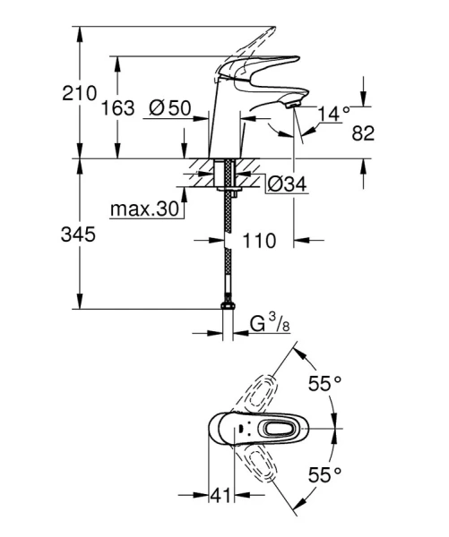 Смеситель для раковины Grohe Eurostyle New 32468003 (детальная фотография), для раковины