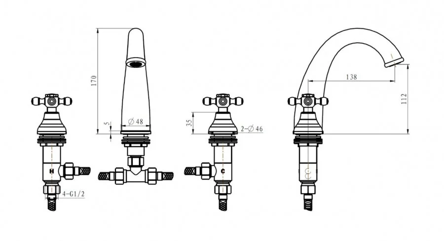 Смеситель для раковины Boheme Flora на 3 отверстия 297-FL (детальная фотография), для раковины