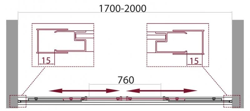 Душевая дверь в нишу BelBagno Unique 200 см стекло матовое UNIQUE-BF-2-170/200-M-Cr (детальная фотография), современные, hi-tech