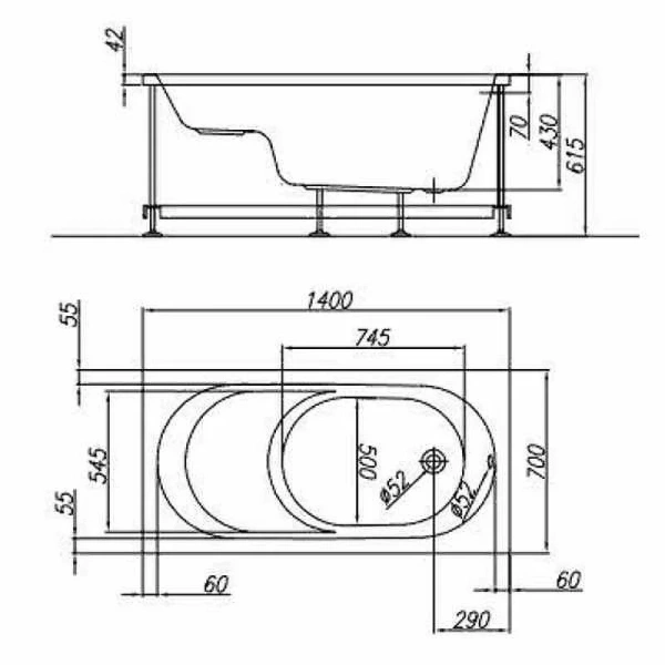 Акриловая ванна Kolpa-San Quat Tamia S 562990, 140 х 70 см, белый (детальная фотография), акриловые