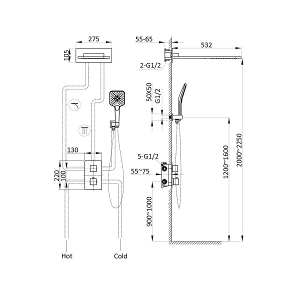 Душевой комплект Vincea термостатический, черный VSFW-103TMB (детальная фотография), душевые комплекты, наборы
