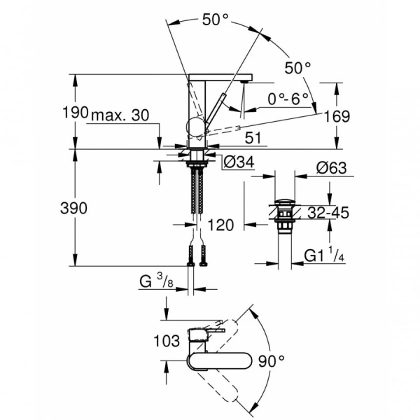 Смеситель для раковины Grohe Plus 23872003 (детальная фотография), для раковины