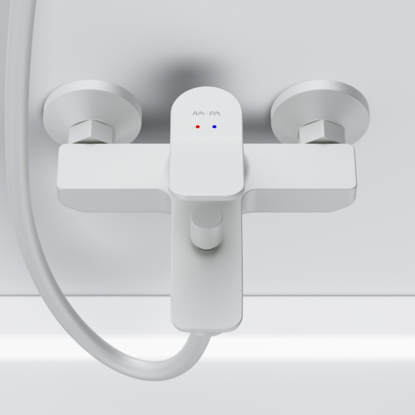 Смеситель для ванны Am.Pm X-Joy белый F85A10033 (детальная фотография), из латуни, прямоугольная форма