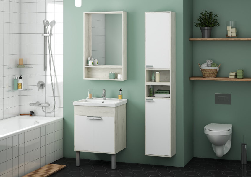 Шкаф подвесной Акватон Флай 35 см белый/дуб крафт, правый 1A237903FAX1R (детальная фотография), окрашенные