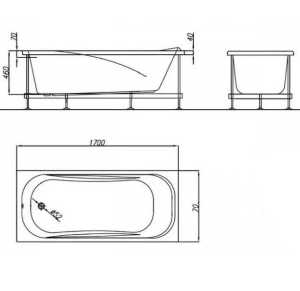 Ванна акриловая Kolpa-San String Basis 5030000, 170 х 70 см (детальная фотография), без гидромассажа