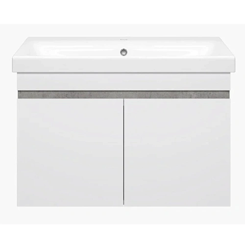 Тумба под раковину подвесная Misty Ронда 80 см белая/бетон - фото 1