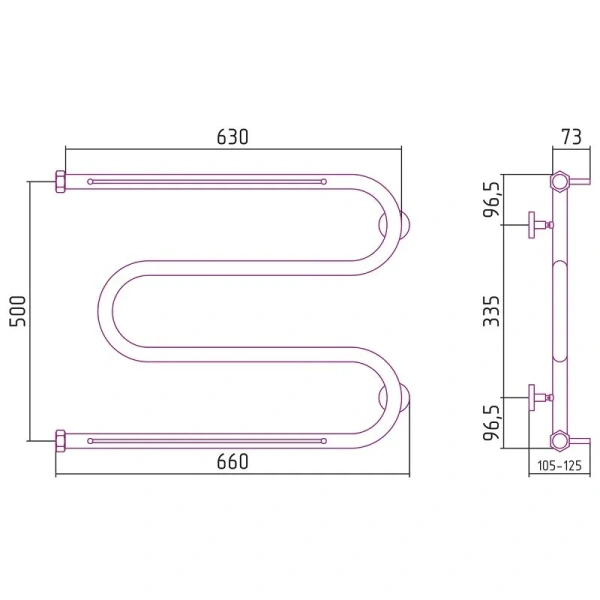 Полотенцесушитель водяной Сунержа М-образный 65x50 см без покрытия 00-4008-5065 (детальная фотография), современные, hi-tech