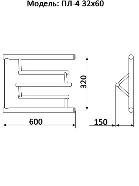 Полотенцесушитель водяной Ника Econ 32x60 см хром ПЛ 4 32/60 (детальная фотография), современные, hi-tech