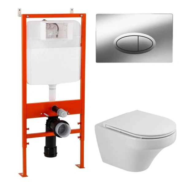 Унитаз с инсталляцией BelBagno с сиденьем и кнопкой смыва CZR-2462-TH-TOR/CZR-870-SC/BB026/BB051CR (детальная фотография)