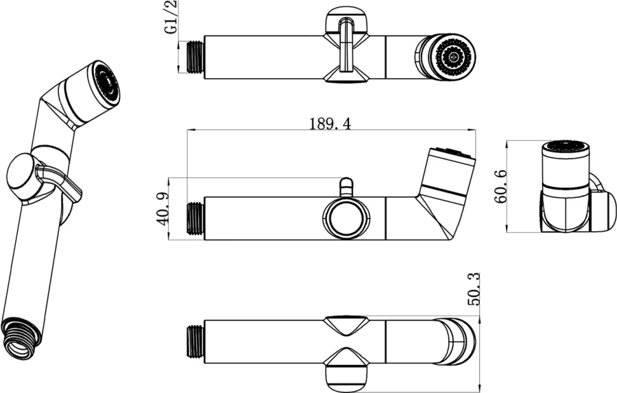 Гигиеническая лейка с держателем и шлангом Lemark хром LM8093C (детальная фотография), комплект с лейкой, шлангом и держателем
