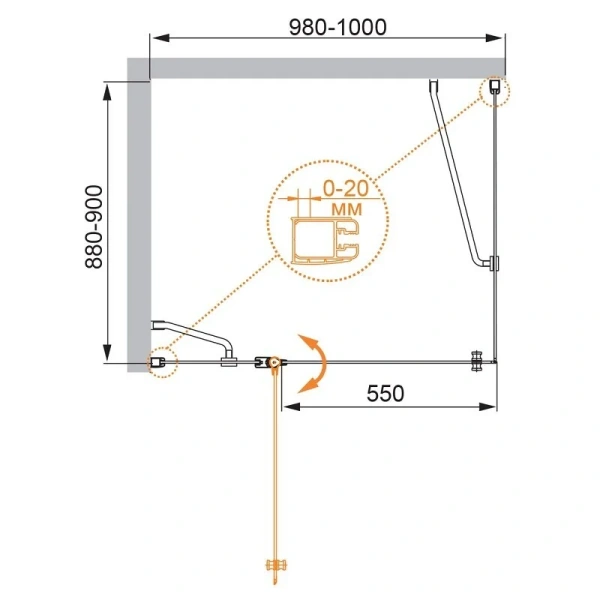 Душевой уголок Cezares Elena 100x90 см стекло прозрачное ELENA-W-AH-1-100/90-C-Cr (детальная фотография), прямоугольные