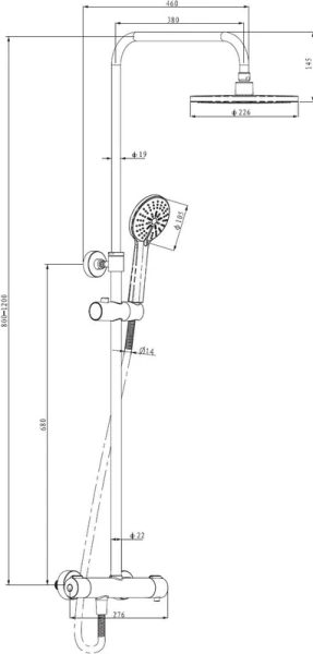 Душевая стойка Damixa Akita с термостатическим смесителем и полочкой, хром 409111000 (детальная фотография), современные, hi-tech