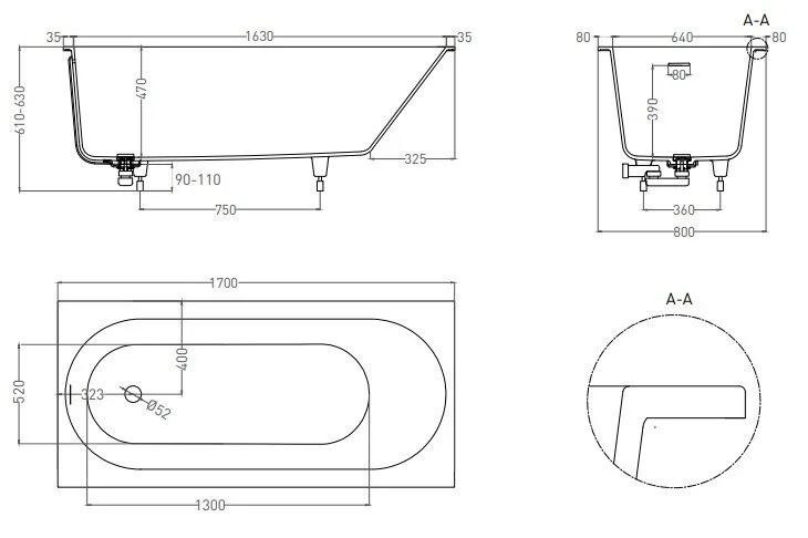 Ванна из искусственного камня Salini Ornella Kit 170x80 см белый матовый 102414M (детальная фотография), искусственный камень