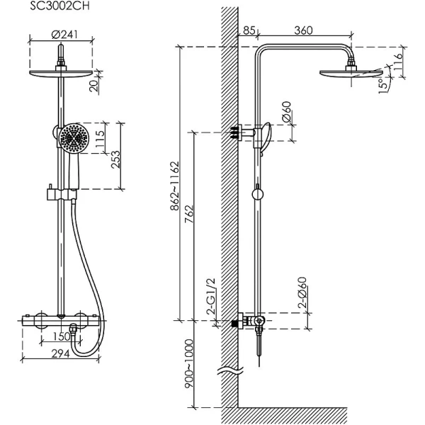 Душевая стойка Sancos Game черная матовая SC3002MB (детальная фотография), современные, hi-tech