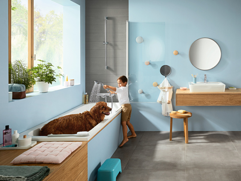 Душевая стойка Hansgrohe Croma E хром 27687000 (детальная фотография), со смесителем