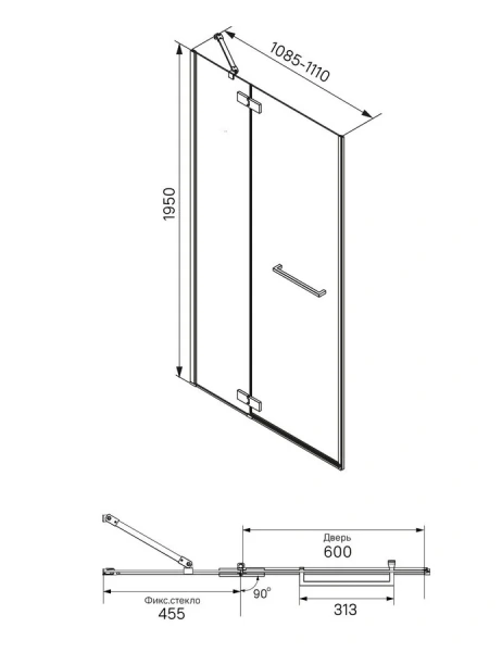 Душевая дверь в нишу IDDIS Slide 110 см распашная SLI6BH1i69 (детальная фотография), современные, hi-tech