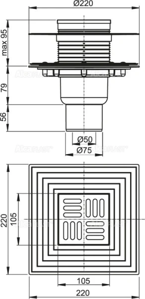 Душевой трап Alcaplast 10 см подводка прямая APV4344 (детальная фотография), душевой трап