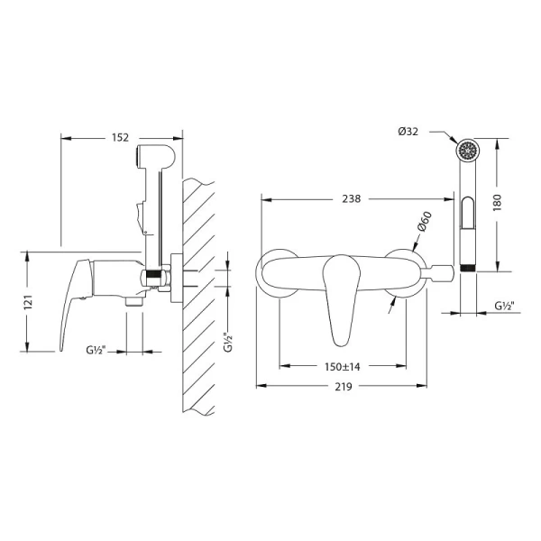Гигиенический душ со смесителем Lemark Linara хром LM0418C (детальная фотография), для туалета
