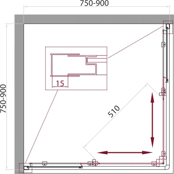 Душевой уголок BelBagno Unique 90х90 см стекло матовое UNIQUE-A-2-75/90-M-Cr (детальная фотография), матовые