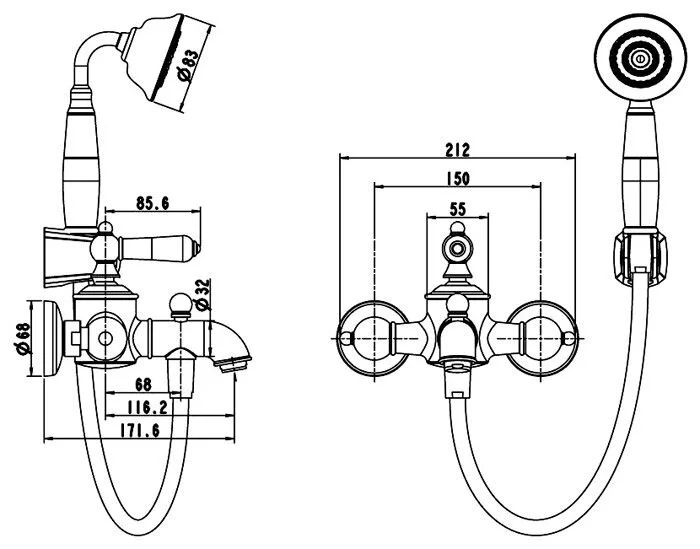 Смеситель для ванны Bravat Art F675109C-B (детальная фотография), для ванны