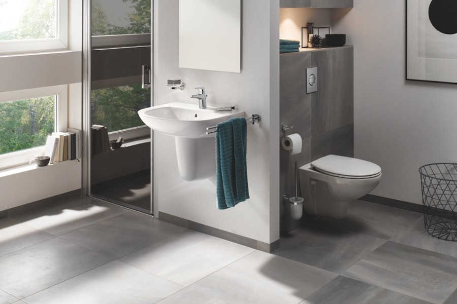 Унитаз подвесной Grohe Bau Ceramic безободковый 39427000 (детальная фотография), с горизонтальным, прямым выпуском, с прямым выпуском