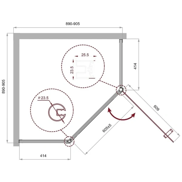 Душевой уголок BelBagno Uno-195 90х90 см стекло шиншилла UNO-195-P-1-90-CH-CR (детальная фотография), многоугольные