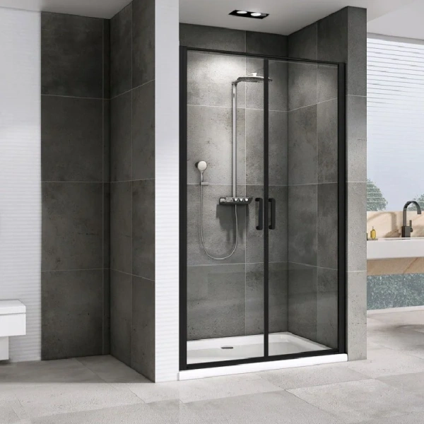 Душевая дверь в нишу Abber Sonnenstrand 100 см профиль черный AG04100BC (детальная фотография), черные