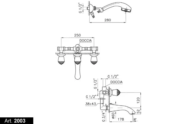 Смеситель для ванны, английское золото, Nicolazzi Cristallo 2003GF22 (детальная фотография), хром, хром-золото, бронза, золото, медные, другие