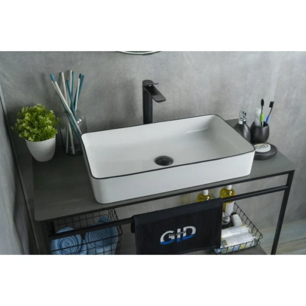 Раковина GID Geometrico Nc9399 60 см белая/черная 52225 (детальная фотография), в форме чаши, прямоугольной формы